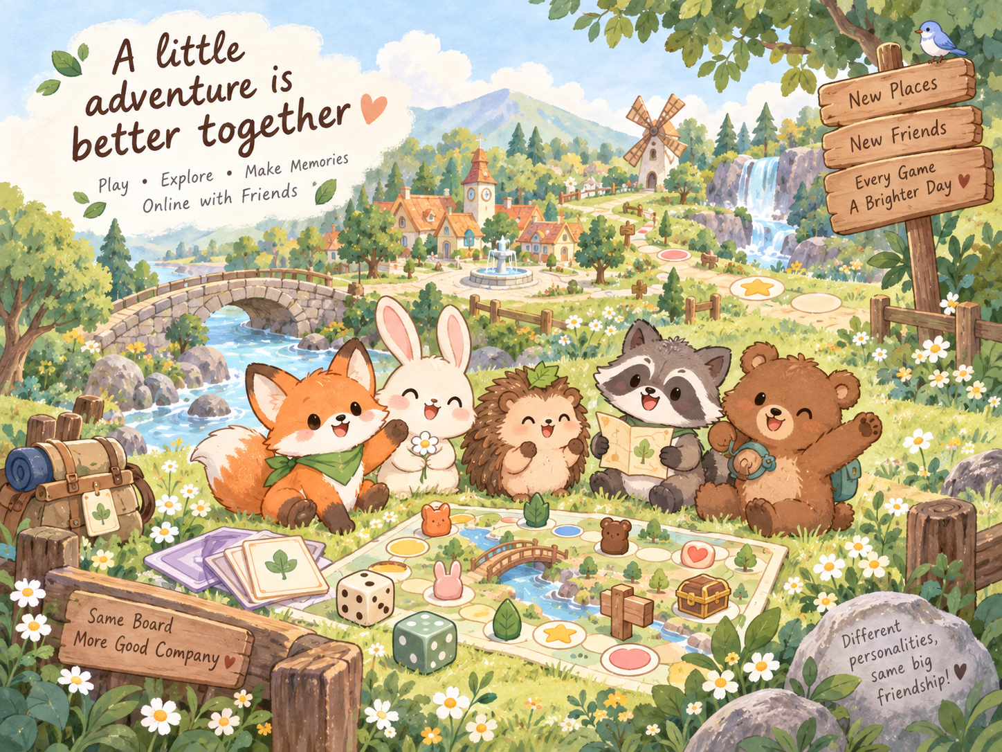 Maple, Clover, Pip, Rory, and Bram share a meadow adventure.